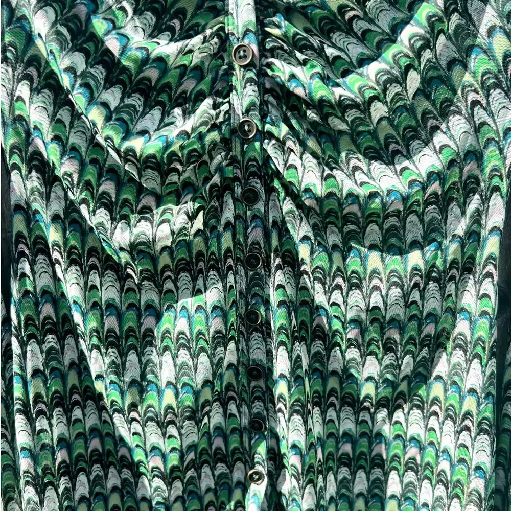 Free People | Lucky Shirtee Button Up Blouse Green Mesh Abstract Retro Groovy Sm